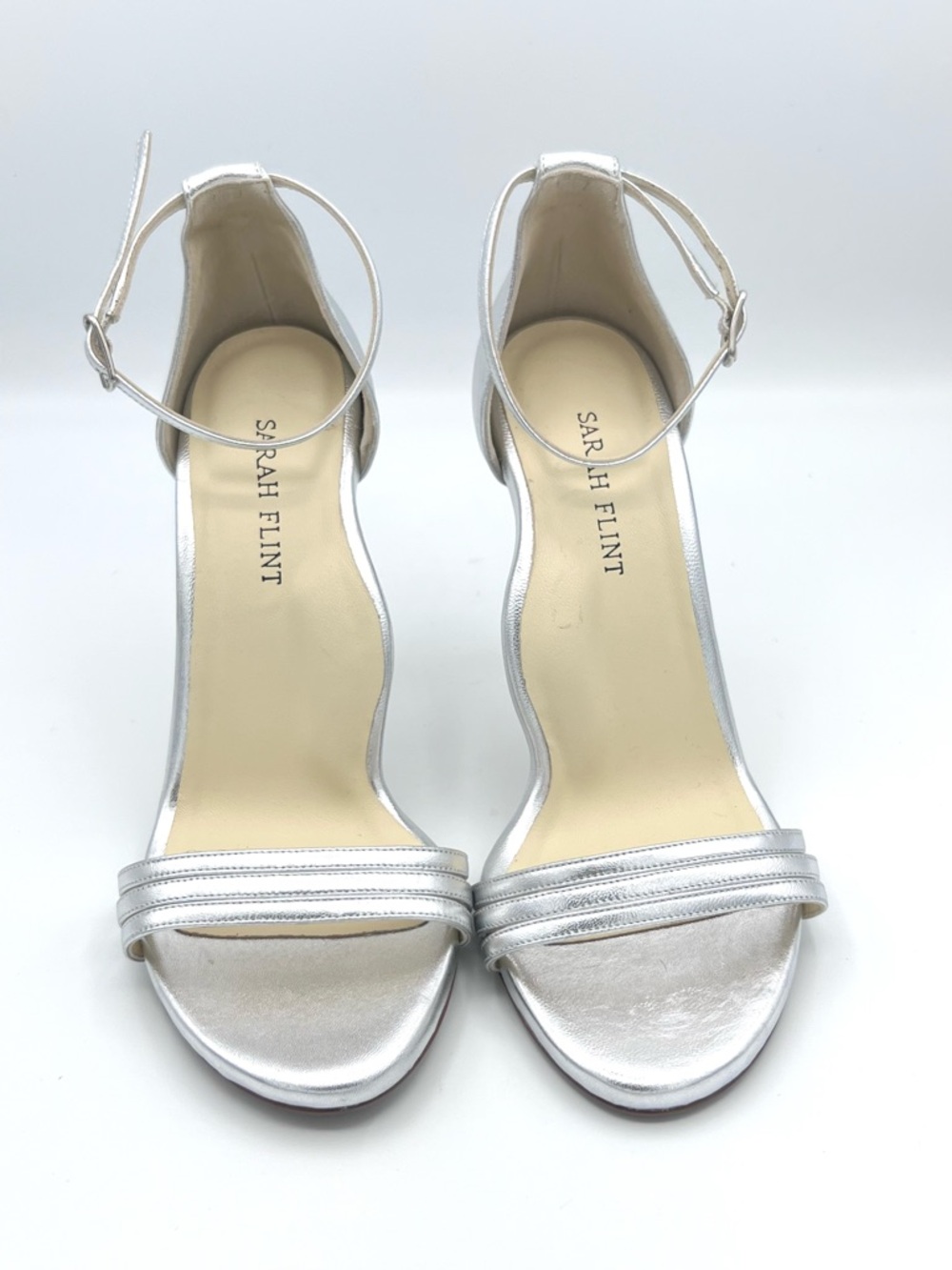 Sarah Flint Perfect Sandal 100 heels Metallic Silver Nappa Wedding Formal 37/7 - Picture 6 of 9